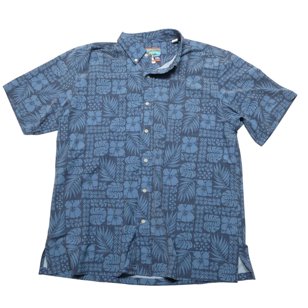 Reyn Spooner Joe Kealohas Shirt Mens L Blue Floral Stretch Hawaiian Short Sleeve